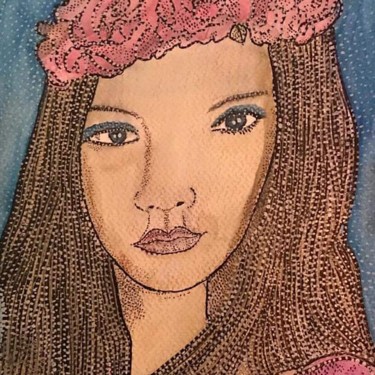 Malerei mit dem Titel "PULL ROSE" von Anne Bazabidila, Original-Kunstwerk, Tinte