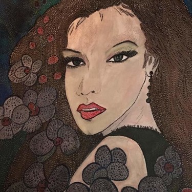 Painting titled "BEAUTY AND ORCHIDS" by Anne Bazabidila, Original Artwork, Ink