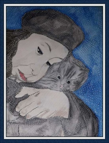 Painting titled "LE  CHATON" by Anne Bazabidila, Original Artwork, Watercolor