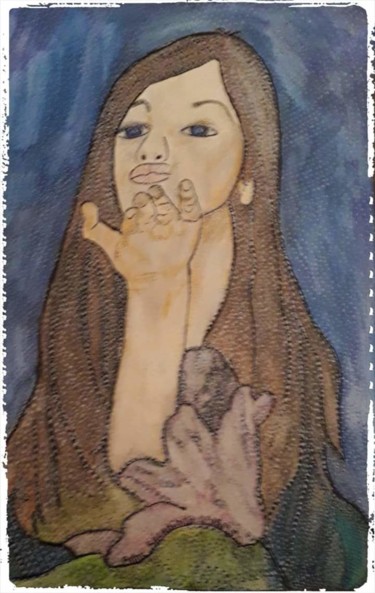 Peinture intitulée "BISOU LES AMI(E)S" par Anne Bazabidila, Œuvre d'art originale, Encre