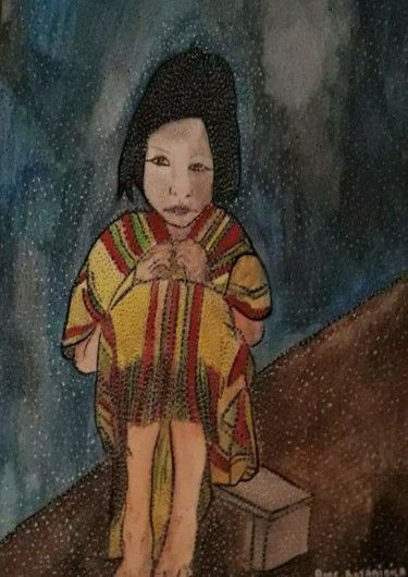 Malerei mit dem Titel "PETITE INCA" von Anne Bazabidila, Original-Kunstwerk, Aquarell