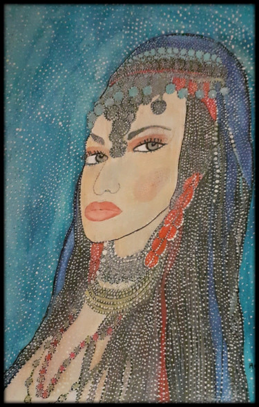 Painting titled "PRINCESSE DES MILLE…" by Anne Bazabidila, Original Artwork, Watercolor