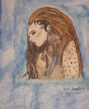 Malerei mit dem Titel "LA RASTA" von Anne Bazabidila, Original-Kunstwerk, Aquarell