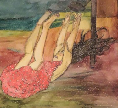 Ζωγραφική με τίτλο "SOUVENIRS D' ENFANCE" από Anne Bazabidila, Αυθεντικά έργα τέχνης, Ακουαρέλα