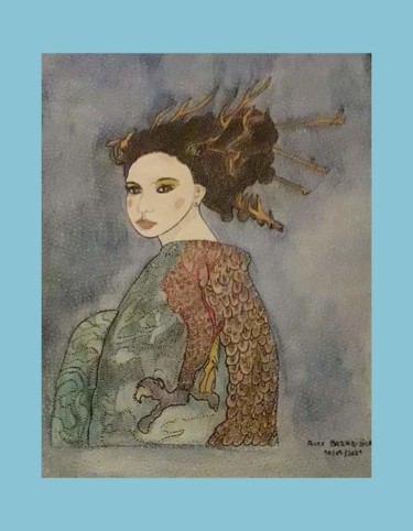 Painting titled "MUSE OF THE FOREST" by Anne Bazabidila, Original Artwork, Watercolor