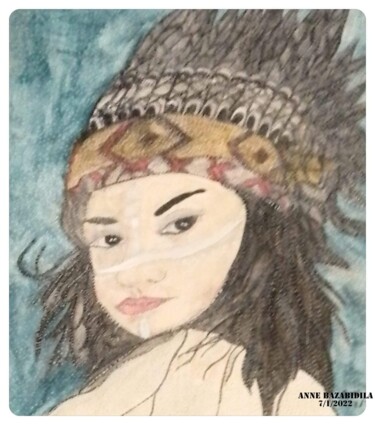 绘画 标题为“My pretty indian in…” 由Anne Bazabidila, 原创艺术品, 水彩