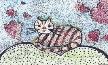 Peinture intitulée "CHAT TIGRE" par Anne Bazabidila, Œuvre d'art originale, Encre