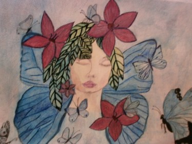 绘画 标题为“FEMME PAPILLON” 由Anne Bazabidila, 原创艺术品, 墨