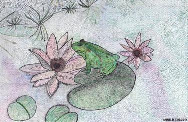 Painting titled "LA GRENOUILLE ET LE…" by Anne Bazabidila, Original Artwork, Ink