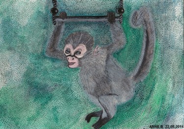 Schilderij getiteld "BABY MONKEY" door Anne Bazabidila, Origineel Kunstwerk, Inkt