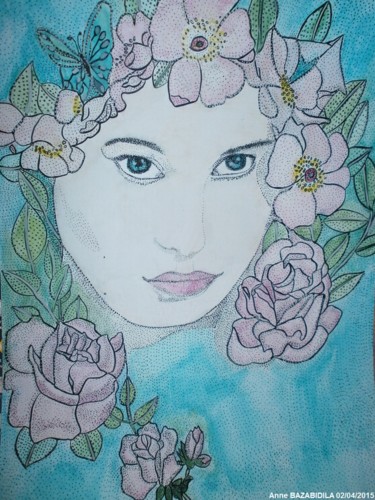 Painting titled "FLOWERS PINK" by Anne Bazabidila, Original Artwork, Ink