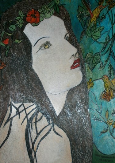 Painting titled "THE YOUNG LADY IN T…" by Anne Bazabidila, Original Artwork, Ink