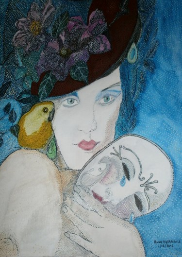 Painting titled "LA MISTERIOSA DI VE…" by Anne Bazabidila, Original Artwork, Ink