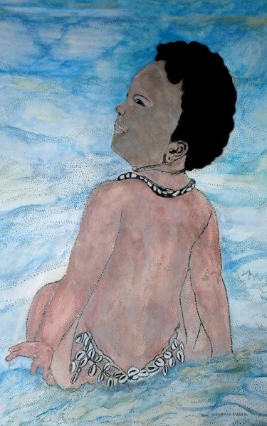Painting titled "BATHING OF NICE LIT…" by Anne Bazabidila, Original Artwork, Ink