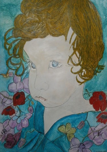 Painting titled "LA BELLA PICCOLA BA…" by Anne Bazabidila, Original Artwork, Ink