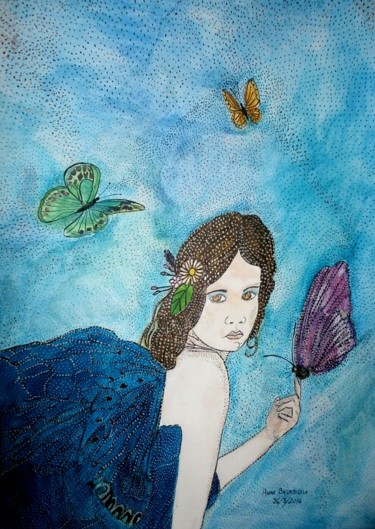 「PRINCESS BUTTERFLIES」というタイトルの絵画 Anne Bazabidilaによって, オリジナルのアートワーク, インク