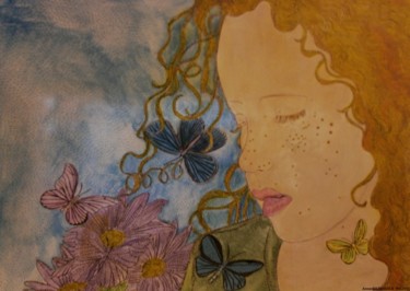 Schilderij getiteld "THE GIRL IN FRECKLES" door Anne Bazabidila, Origineel Kunstwerk, Inkt