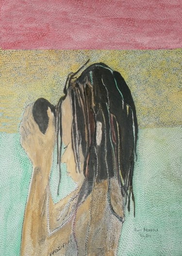 Painting titled "CHILD RASTAFARIAN" by Anne Bazabidila, Original Artwork, Ink