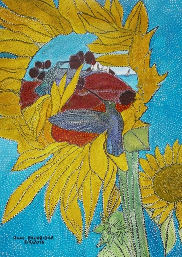 Painting titled "SUNFLOWERS" by Anne Bazabidila, Original Artwork, Ink