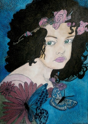 Painting titled "THE ATTRACTIVE DOLL…" by Anne Bazabidila, Original Artwork, Ink