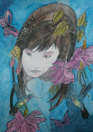 Painting titled "MISS SPRING" by Anne Bazabidila, Original Artwork, Ink