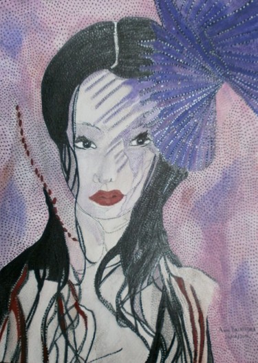 Painting titled "THE ASIAN BEAUTY" by Anne Bazabidila, Original Artwork, Ink