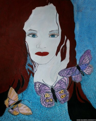 Painting titled "THE YOUNG LADY WITH…" by Anne Bazabidila, Original Artwork, Ink