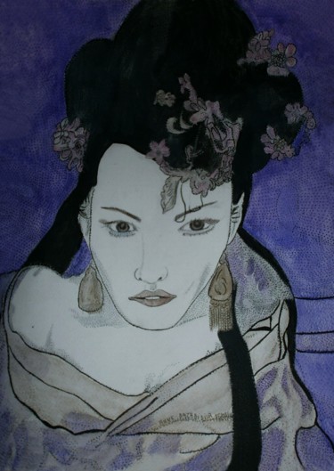 Painting titled "MISS OCTOBER" by Anne Bazabidila, Original Artwork, Ink