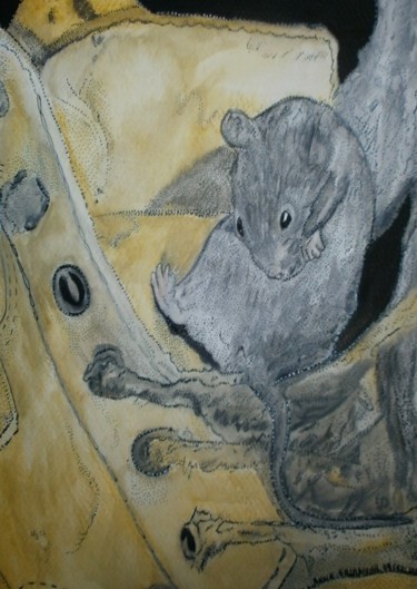 Peinture intitulée "THE MOUSE AND  SHOE" par Anne Bazabidila, Œuvre d'art originale, Encre