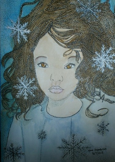 Painting titled "ETOILE DES NEIGES" by Anne Bazabidila, Original Artwork, Ink