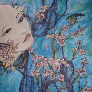 Peinture intitulée "CERISIER DU JAPON" par Anne Bazabidila, Œuvre d'art originale, Encre