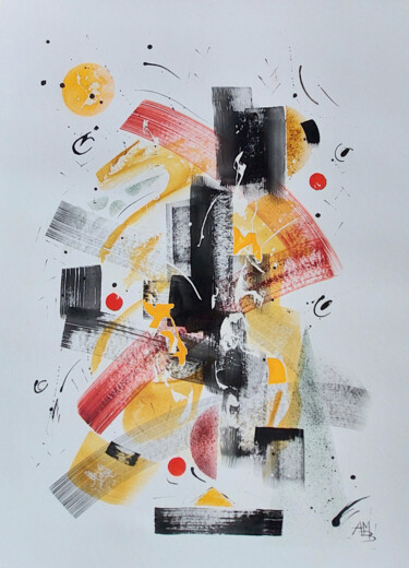 Schilderij getiteld "Electrons libres" door Anne-Marie Breton, Origineel Kunstwerk, Aquarel