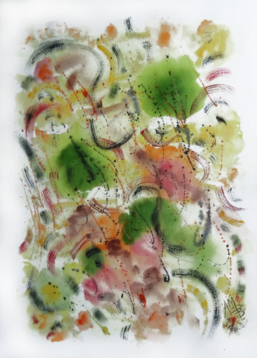 Malerei mit dem Titel "Une pluie de liesse" von Anne-Marie Breton, Original-Kunstwerk, Aquarell