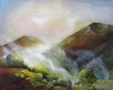 Painting titled "LE SOMMEIL DU VOLCAN" by Anne-Marie Callamard, Original Artwork, Oil Mounted on artwork_cat.