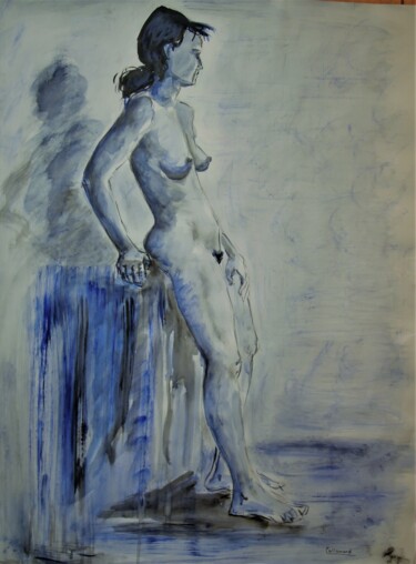Картина под названием "NU BLEU" - Anne-Marie Callamard, Подлинное произведение искусства, Акварель