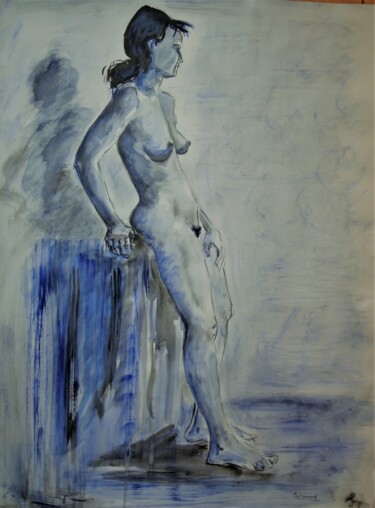 Painting titled "NU BLEU" by Anne-Marie Callamard, Original Artwork, Watercolor