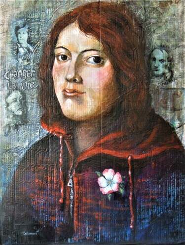 Painting titled "L' EGLANTINE" by Anne-Marie Callamard, Original Artwork, Acrylic Mounted on Cardboard