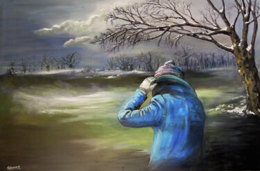 Painting titled "HIVER" by Anne-Marie Callamard, Original Artwork, Oil Mounted on Wood Stretcher frame