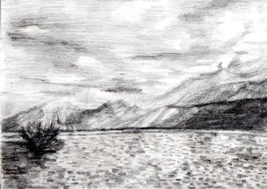 Drawing titled "Le lac  en hiver" by Anne-Marie Deligne, Original Artwork, Pencil