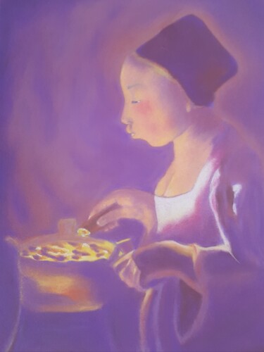 Tekening getiteld "Jeune fille gourman…" door Anne-Marie Gailliez, Origineel Kunstwerk, Pastel