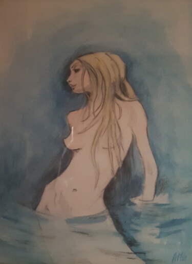 Painting titled "Ondine" by Anne-Marie Gailliez, Original Artwork, Watercolor