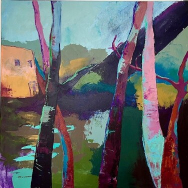 Painting titled "ARBRES ET COULEURS" by Anne Marie Lateyron, Original Artwork, Acrylic Mounted on Wood Stretcher frame