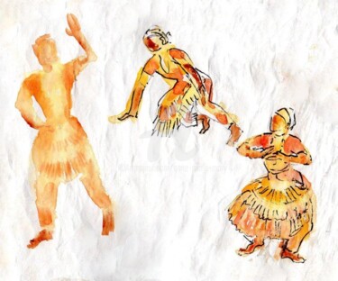 Dessin intitulée "Inde du sud (danses)" par Anne-Marie Mary, Œuvre d'art originale