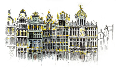Zeichnungen mit dem Titel "Bruxelles 3" von Anne-Marie Mary, Original-Kunstwerk