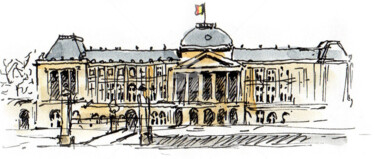 Dessin intitulée "Palais royal Bruxel…" par Anne-Marie Mary, Œuvre d'art originale