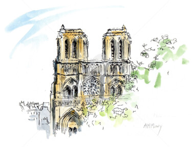 Painting titled "Notre Dame de Paris" by Anne-Marie Mary, Original Artwork