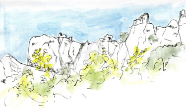 Drawing titled "Châteaux Cathares :…" by Anne-Marie Mary, Original Artwork