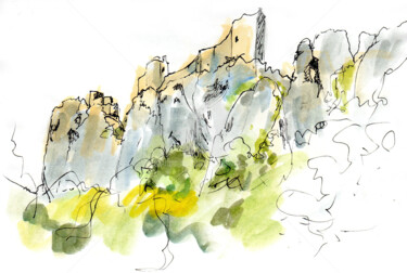 Drawing titled "Château de Peyreper…" by Anne-Marie Mary, Original Artwork, Watercolor