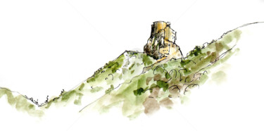 Drawing titled "Château de Quéribus…" by Anne-Marie Mary, Original Artwork, Watercolor