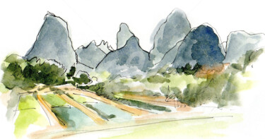 Drawing titled "Guiling  Chine" by Anne-Marie Mary, Original Artwork, Watercolor